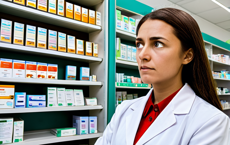 Navigating the New System**
"A pharmacist standing overwhelmed in front of a computer screen displaying complex pharmacy software, surrounded by stacks of medication boxes and instruction manuals. Expression of slight confusion and determination. The scene takes place inside a modern, brightly lit Dutch pharmacy. Focus on the interaction between the pharmacist, the computer, and the information overload. Colors are vibrant but slightly muted to convey the learning curve. *safe for work*, *appropriate content*, *fully clothed*, *professional*, *modest*, *perfect anatomy*, *correct proportions*, *natural pose*"
**