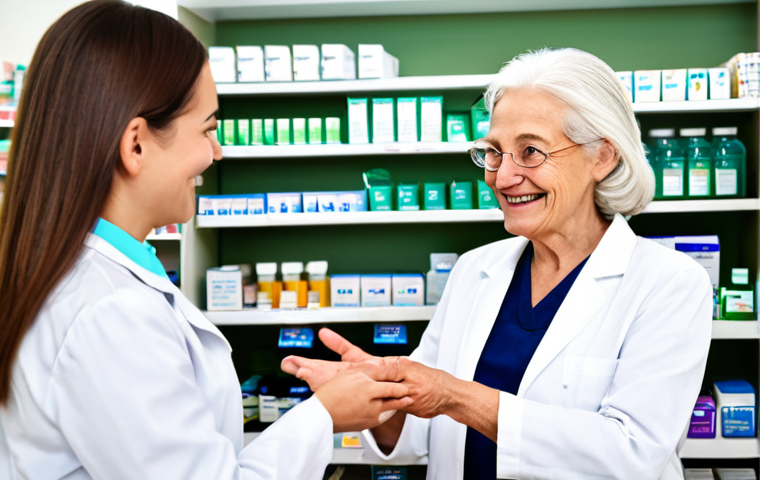 Personalized Pharmacy Service**
"A friendly pharmacist, fully clothed in professional attire, greeting a regular customer by name in a bright, modern pharmacy. The customer is an elderly woman with a warm smile. Shelves of medication and health products are visible in the background. Safe for work, appropriate content, modest, family-friendly. Perfect anatomy, correct proportions, natural pose, well-formed hands, proper finger count, natural body proportions, professional photography, high quality."
**