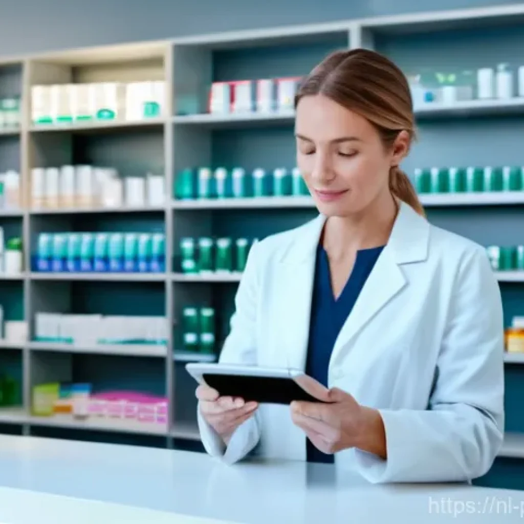약사와 환자 프라이버시 보호 사례 - **Prompt:** A serene and professional Dutch pharmacy interior, bathed in soft, inviting light. A fem...