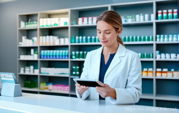 약사와 환자 프라이버시 보호 사례 - **Prompt:** A serene and professional Dutch pharmacy interior, bathed in soft, inviting light. A fem...