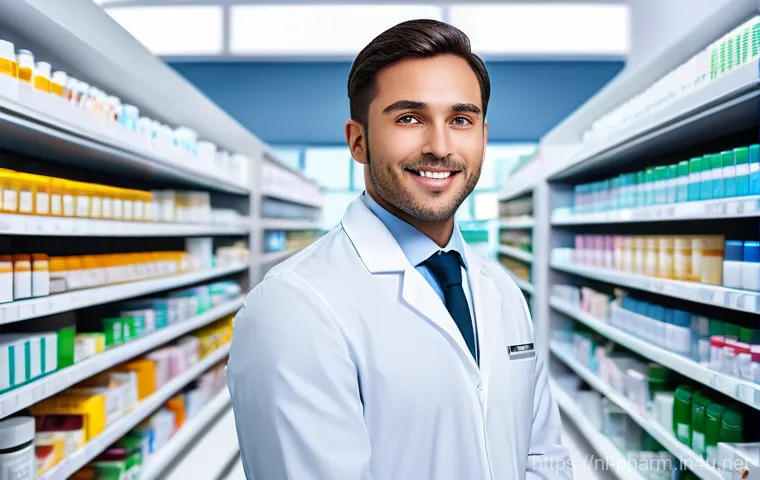 약사 필수 문서 작성법 - A male and a female healthcare professional, one a Dutch pharmacist in a lab coat and the other a ge...