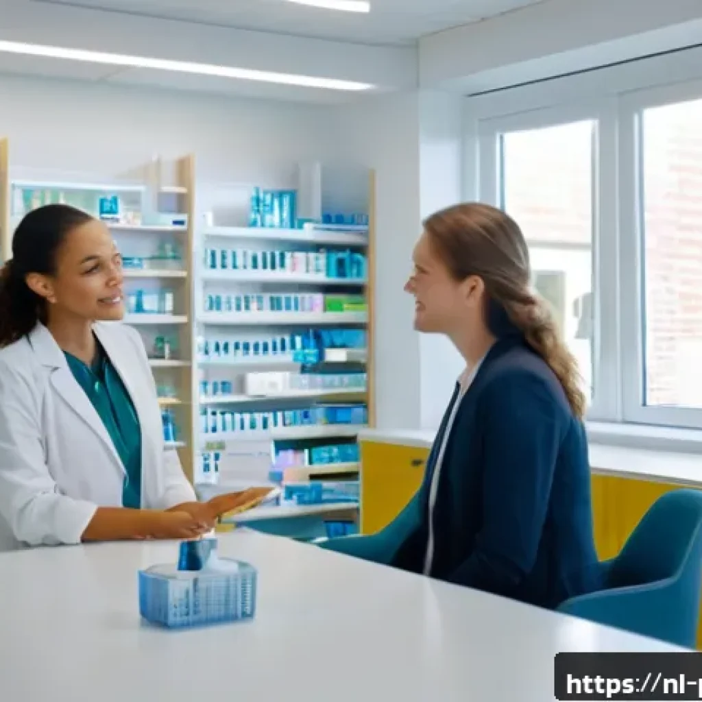 약사 약국 내 팀워크 개선 사례 - A modern Dutch pharmacy team engaged in an open and transparent discussion in a bright, clean pharma...