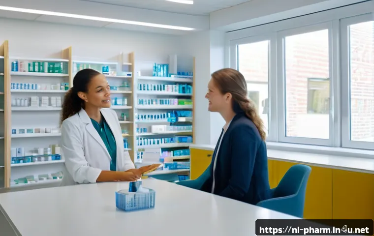 약사 약국 내 팀워크 개선 사례 - A modern Dutch pharmacy team engaged in an open and transparent discussion in a bright, clean pharma...