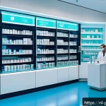 Home 21 약사로서의 커리어 개발 전략 - A modern Dutch pharmacy interior featuring advanced digital technologies: sleek automated medicine d...