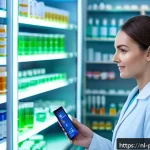 Home 18 약사 약물 데이터 시각화 방법 - A modern Dutch pharmacy interior featuring a large digital dashboard screen displaying colorful, use...