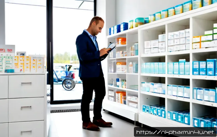약사 약국 창업 초기 비용 절감 팁 - Photorealistic Dutch pharmacist planning a cost-efficient new pharmacy in a bright compact retail sp...