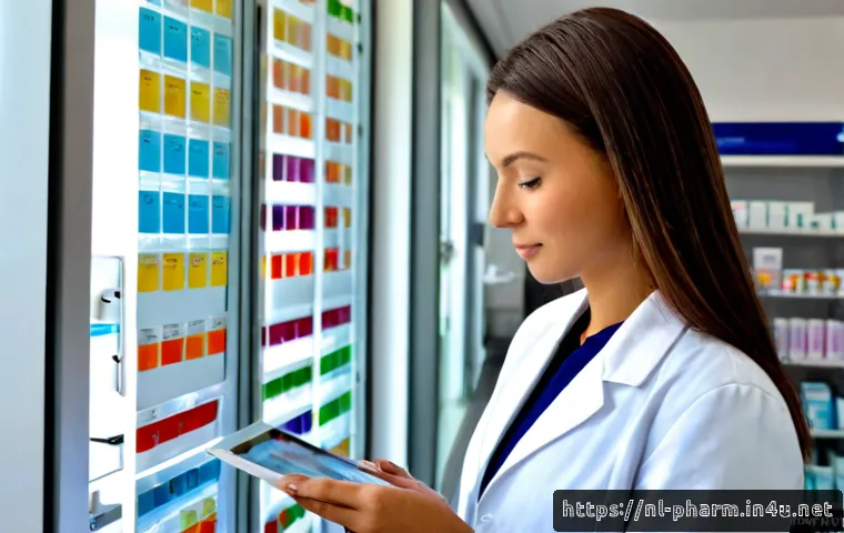 약사 약물 데이터 트렌드 분석 - Photorealistic Dutch community pharmacist in a clean modern pharmacy, studying anonymized medicine t...